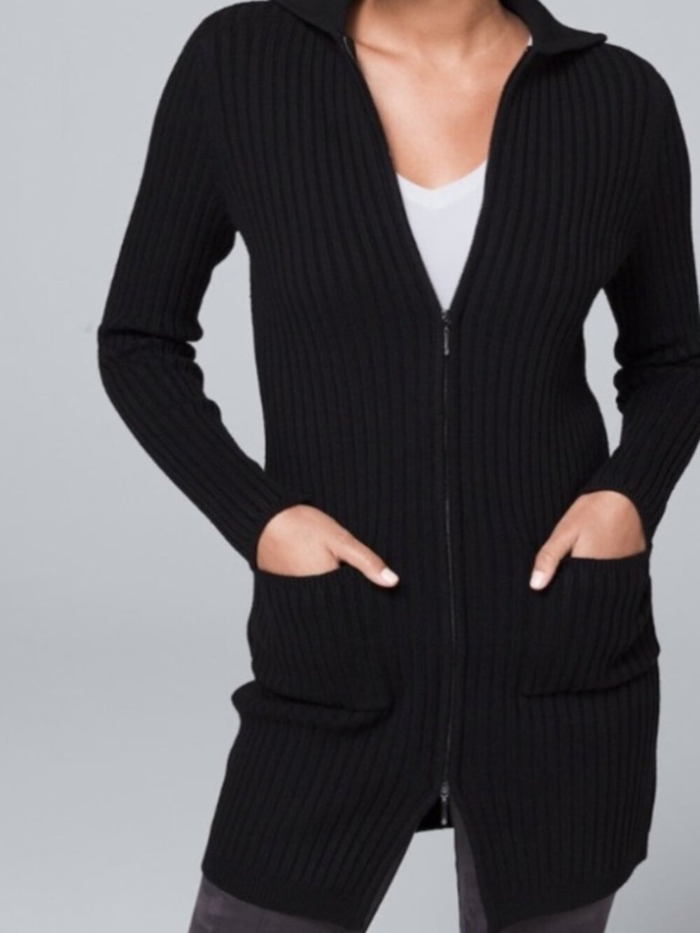 new WHITE HOUSE BLACK MARKET double zip tunic cardigan sweater m